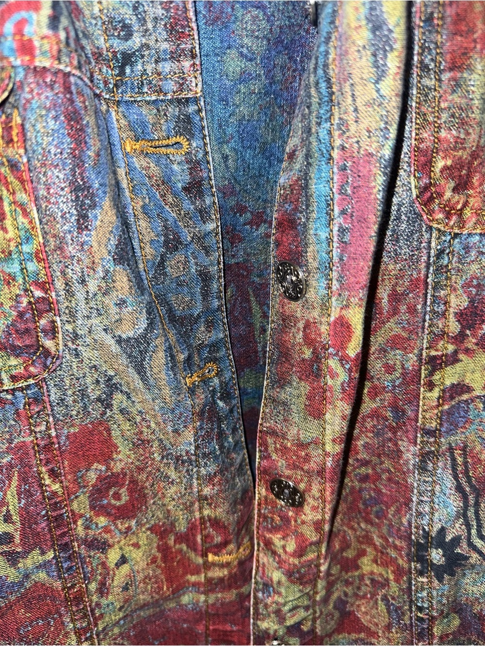 Chico’s Size 2 Boho Tapestry Print Multicolor Cotton Jacket - Picture 2 of 11